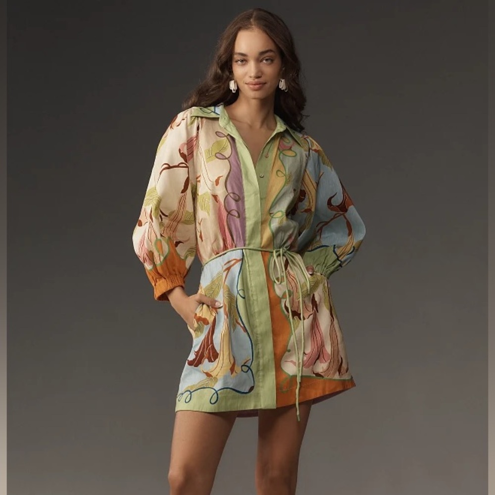 ALÉMAIS Rafaela Long-Sleeve Linen Mini Dress